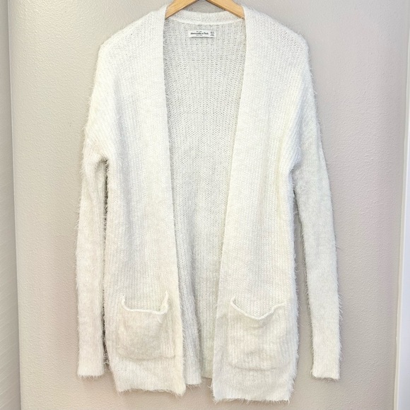 Abercrombie & Fitch Fuzzy Eyelash Open Front Cardigan Sweater - Picture 2 of 5